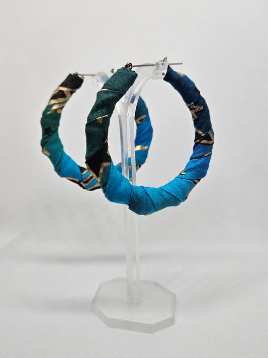 2.25" Hoop- Blue/green with gold metalic